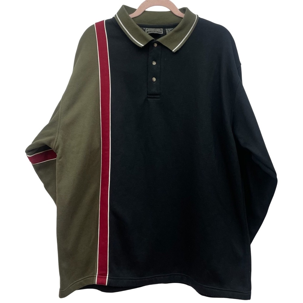 Vintage 90s Highland Outfitters Fleece Rugby Polo Shirt XL‎ Olive Colorblock